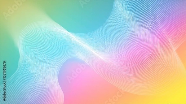 Fototapeta Vector Abstract Wavy Gradient Background, Soft Rainbow Pastel Colors with Fluid Blue Pink Yellow Curves for Digital Design
