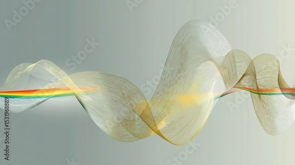 Fototapeta Abstract Sound Wave Vector Design with Light Gray, Yellow, and Rainbow Accent - Neutral Background for Creative Patterns
