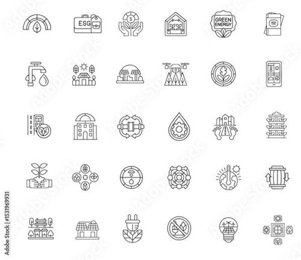 Obraz Climate action plan collection icons show eco friendly solutions and sustainable energy concepts