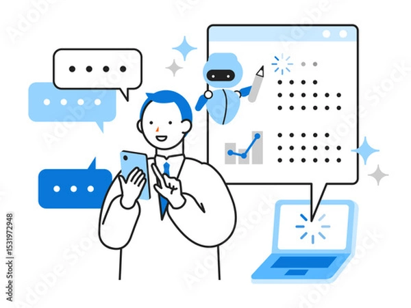 Obraz Concept: Problem Solving.  Cartoon character heads of People using AI. Includes face profiles, avatars, and icons. Close-up illustrations of AI Transcription.