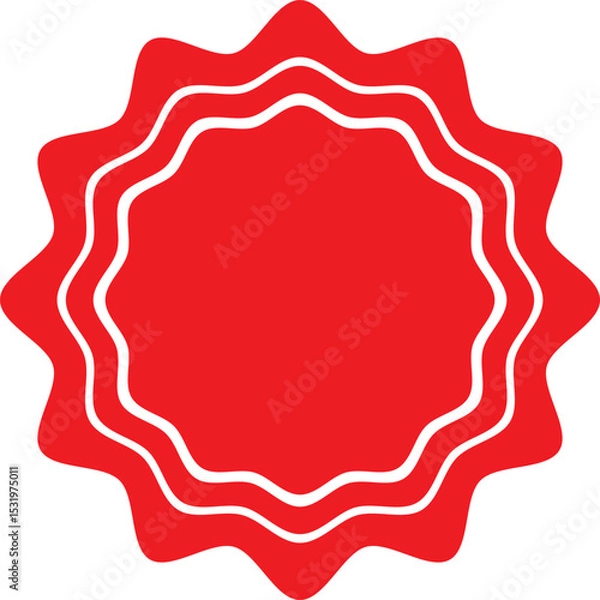 Obraz Blank red round starburst label with wavy edges and white borders. Flat design illustration. Black And Red White Back 
