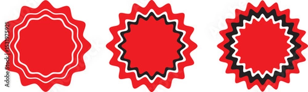 Obraz Set of Red Star  Blank red round starburst label with wavy edges and white borders. Flat design illustration. starburst labels with wavy edges and white borders. 
