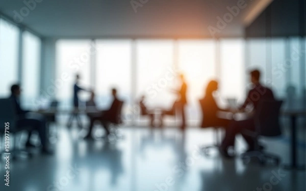 Obraz Abstract blurred interior modern office space with business people working banner background with copy space. High quality