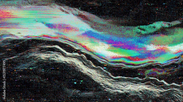 Fototapeta Glitch grainy Abstract smeared Iridescent background, digital texture waves 