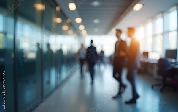 Fototapeta blurred business people fast movement in office background, Generative AI. High quality