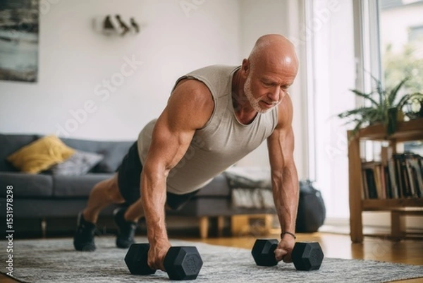 Fototapeta Man exercising working out at home