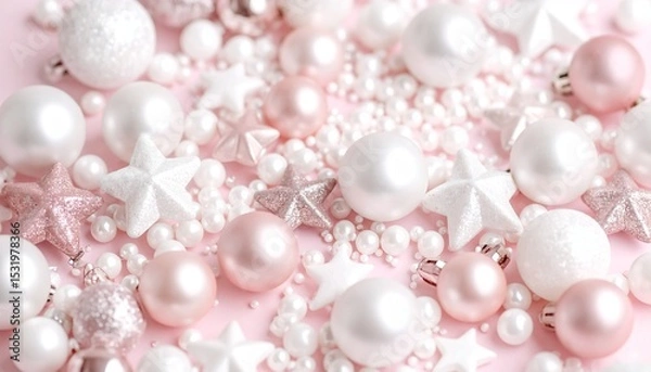 Fototapeta パールと星のオーナメントが彩るロマンチックピンク背景