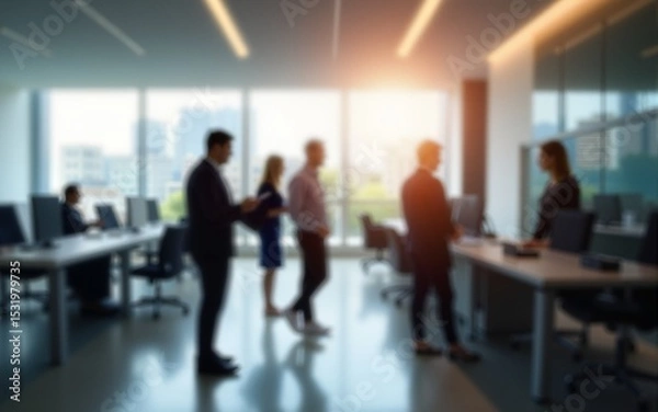 Fototapeta Business office with blurred people casual wear, with blurred bokeh background. High quality