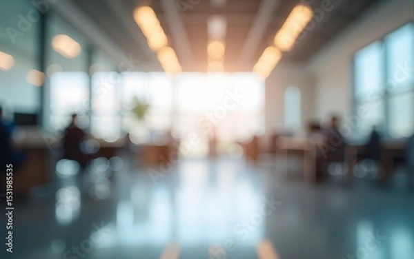 Fototapeta Blurred empty open space office. Abstract light bokeh at office interior background for design. High quality