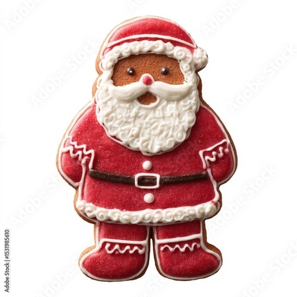Fototapeta a red santa gingerbread cookie with icing for christmas