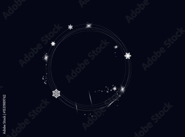 Fototapeta Christmas Snowfall. The circle of snowflakes sparkling transparent beautiful snow isolated on black background Lettering
