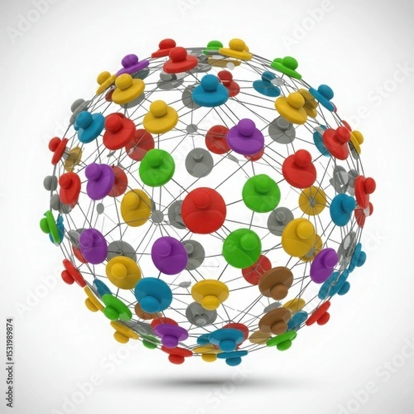 Obraz Colorful network sphere isolated on white background