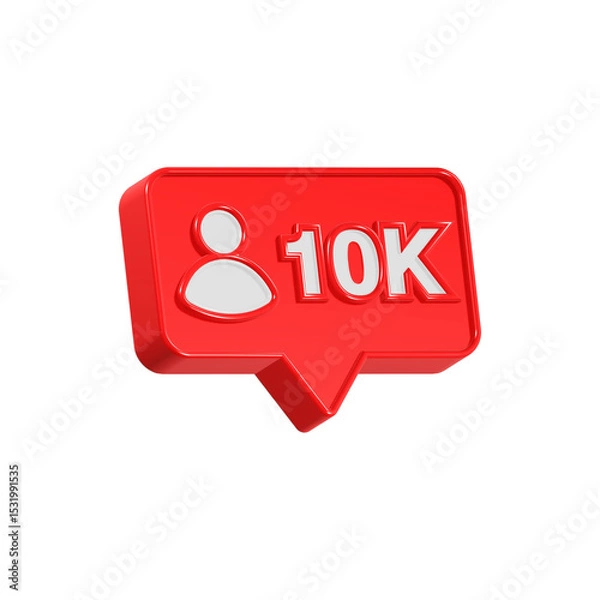 Fototapeta 10k followers icon button social media 3d rendering red color