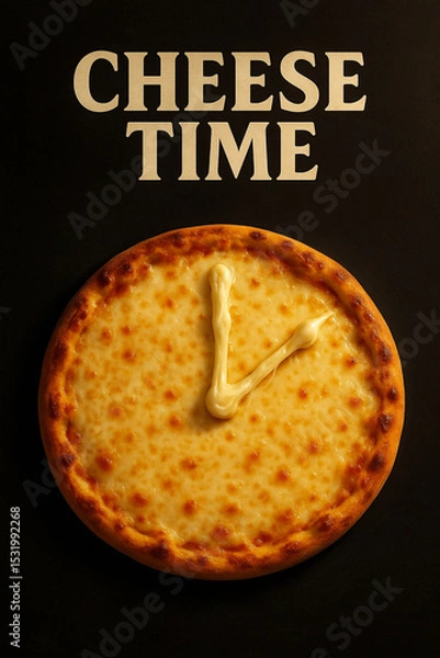 Fototapeta Creative Pizza Clock with Melted Cheese Hands and Bold Typography ‘Cheese Time’
