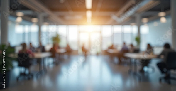 Obraz Blurred empty open space office. Abstract light bokeh at office interior background for design.