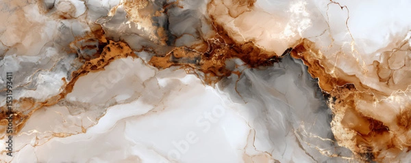 Fototapeta White and brown marble stone texture close-up