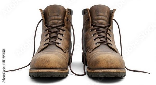 Obraz Pair of brown leather boots isolated on white background