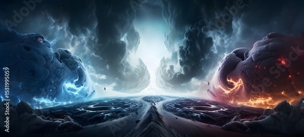 Fototapeta Galaxy Version of God vs monster world, ai generative