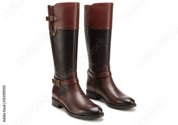 Obraz Brown leather riding boots isolated on white background