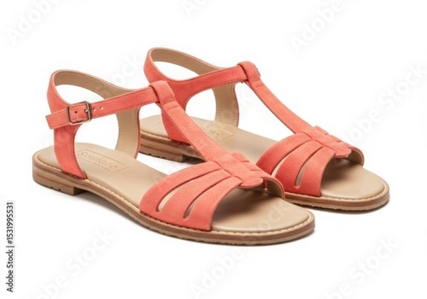 Obraz Coral suede t strap sandals isolated on white background