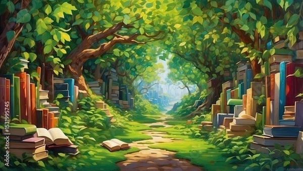Fototapeta "Books and Botanicals: A Pathway Through Nature's Wisdom"