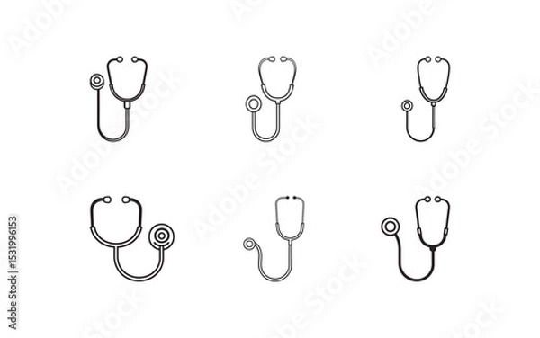 Fototapeta Set of  stethoscope icons in a modern, minimalistic design, representing medical tools for healthcare, diagnostics, and professional use