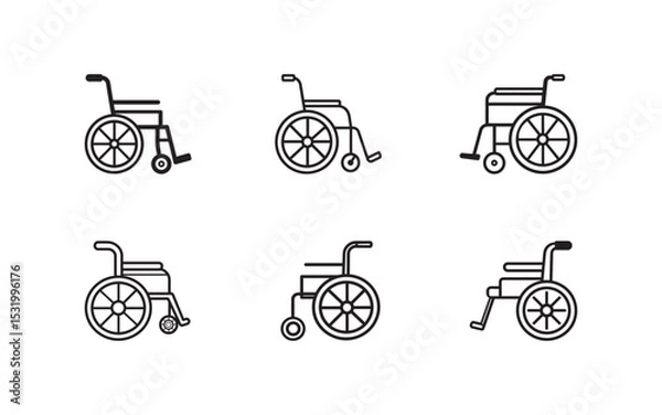 Fototapeta Set of Wheelchair Vector Icons Representing Accessibility and Mobility Assistance


