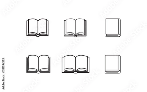Fototapeta Set of Black Line Art Book Icons on White Background ideal for design projects, educational themes, presentations, or graphic design on book-related subjects
