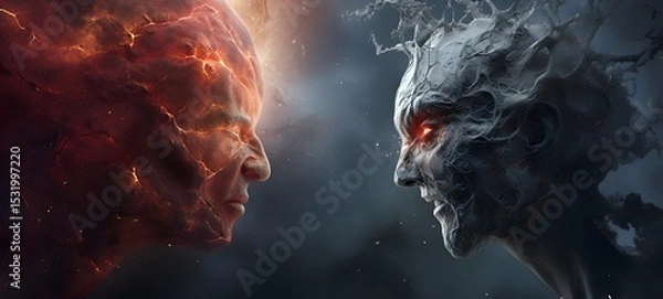 Fototapeta Galaxy Version of God vs monster world, ai generative