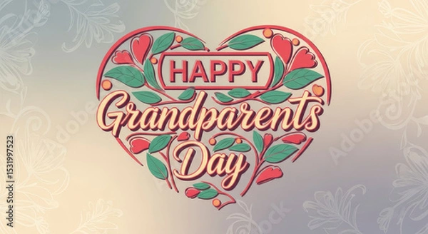 Fototapeta Happy Grandparents Day Greeting Card with Heart Shape Text in Floral Ornament on Gradient Background