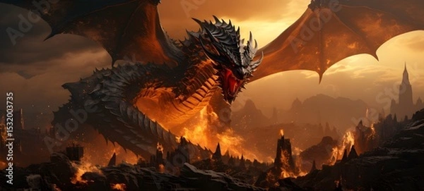 Fototapeta Galaxy Version of dragon war world, ai generative
