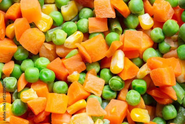 Obraz Mixed veg vegetables cooked background backdrop. Healthy vegetarian vegan food concept.
