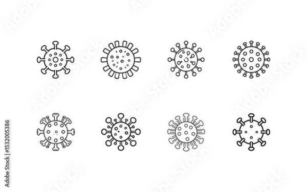 Fototapeta Set of Line Drawn COVID-19 Coronavirus Illustrations Featuring Unique Designs Suitable for medical, health, and biology-related projects.
