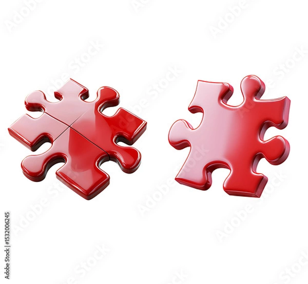 Fototapeta Red jigsaw puzzle piece. 3d rendering isolated on white background. Cartoon plastic style icon
