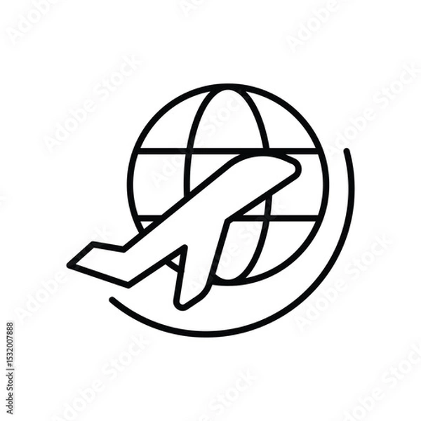 Obraz Airplane Around Globe Icon Outline Style Thin Line Symbol for International Travel or Global Flight