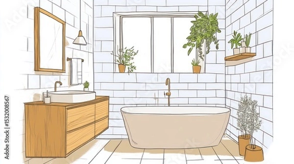 Fototapeta Modern Bathroom Design:  A Tranquil Oasis of Clean Lines and Natural Elements