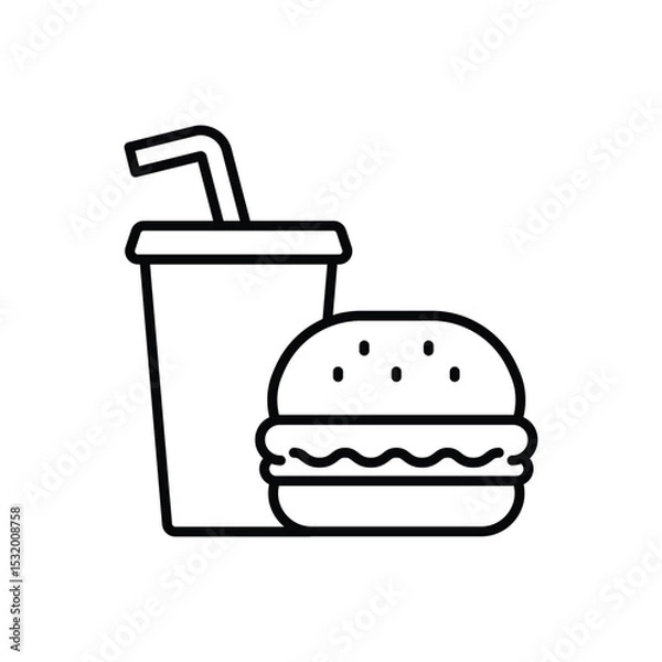 Obraz Burger and Drink Icon Outline Style Thin Line Symbol for Fast Food Restaurant or Takeaway Menu