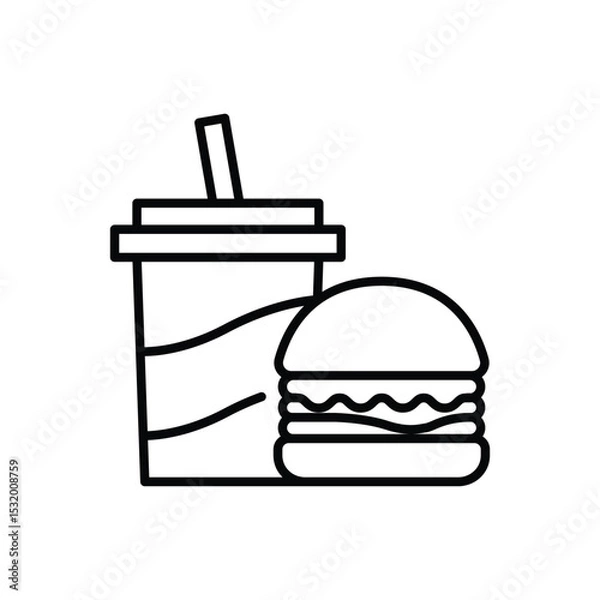 Obraz Fast Food Combo Icon Thin Line Outline Style with Burger and Beverage for Cafe or Snack Bar