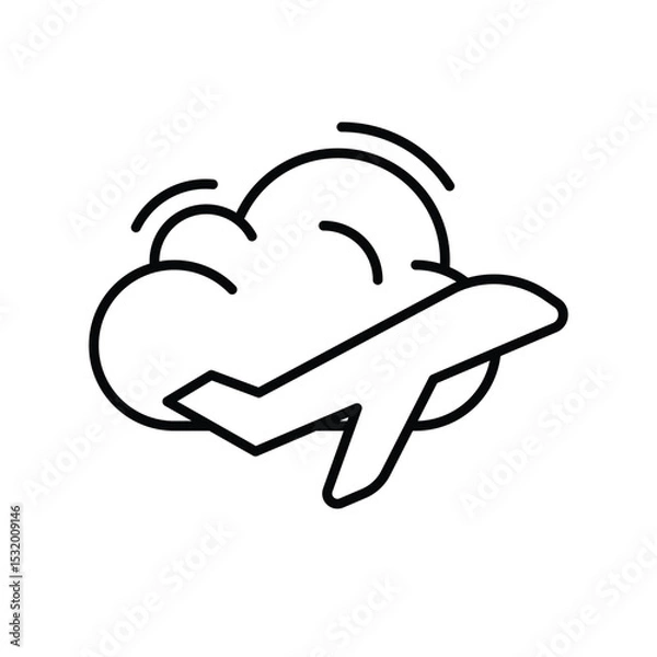 Obraz Airplane in Cloud Icon Outline Style Thin Line Symbol for Flight Travel or Weather Concept