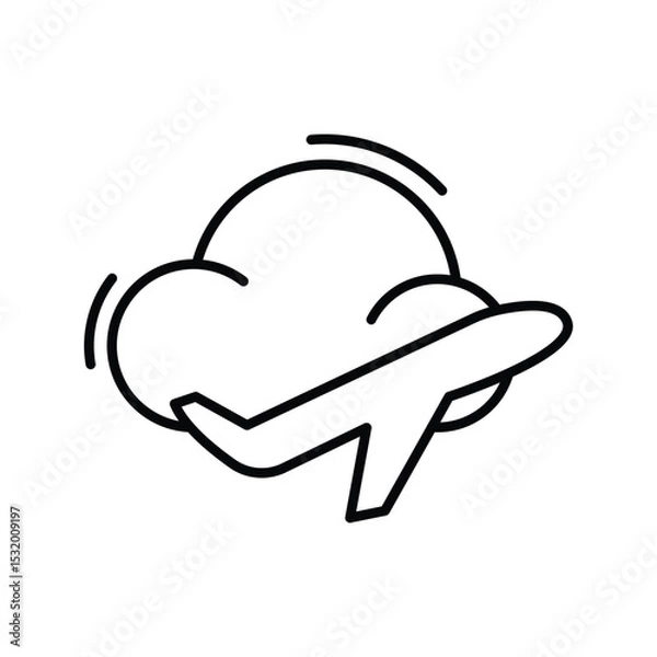 Obraz Outline Airplane with Clouds Icon Thin Line Symbol for Aviation and Weather Concepts