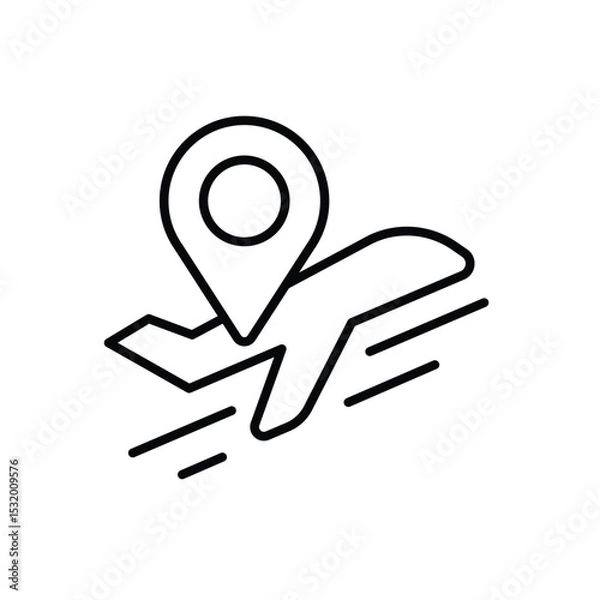 Obraz Flight Location Icon with Airplane and Map Pin Outline Style Thin Line Travel Navigation Symbol