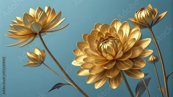 Obraz Abstract banner, golden flowers on a classic blue background. Template with place for text. Luxurious style. Vector illustration