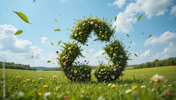 Obraz Green Living & Sustainability Concept - Eco-Friendly Recycle Symbol in a Lush Natural Landscape