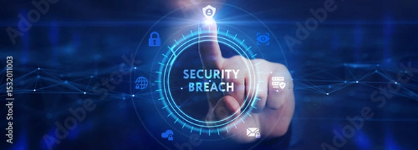 Fototapeta Security breach. Cyber security virus attack and breach.