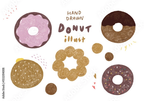 Obraz かわいいドーナツのイラストセット
