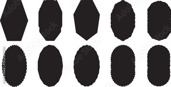 Fototapeta Set of frames with zigzag edge, scallop edge shapes. Geometric shapes stickers with zigzag wavy edge. Black silhouette scalloped frames. Zig zag edge square and circle shapes. Round Black