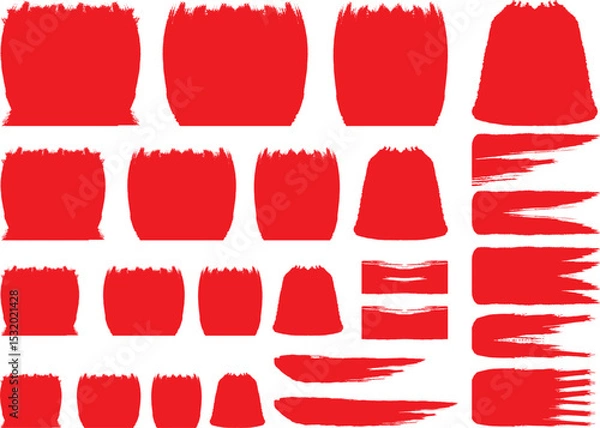 Obraz red set brush stroke shaped like a bold arc Red set paint stroke, ink brush, strokes, brushes, lines, frames, box, grungy. Grungy brushes collection. stroke paint boxes on white background.different