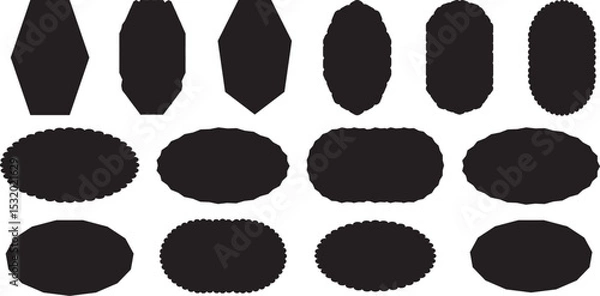 Obraz Set of frames with zigzag edge, scallop edge shapes. Geometric shapes stickers with zigzag wavy edge. Black silhouette scalloped frames. Zig zag edge square and circle shapes. Round Black