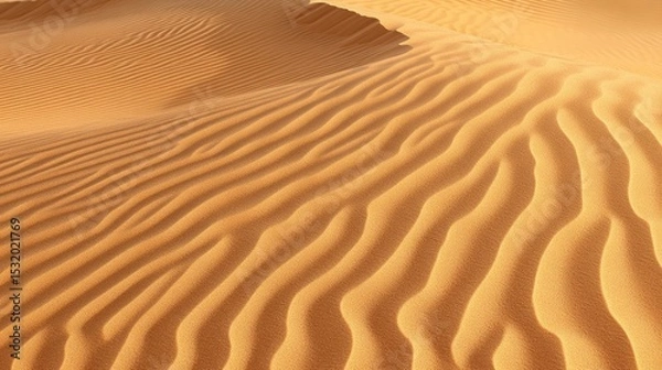 Fototapeta Sand dunes with smooth, wavy patterns under bright sunlight. The scene captures the natural beauty of a desert landscape.