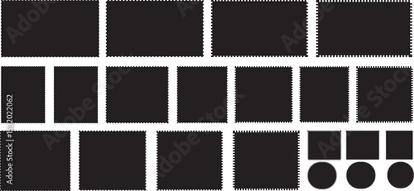 Obraz black and white background Zigzag line art, Silhouette stickers circle, square, oval and rectangle labels, zigzag chevron, zigzag background. Zigzag wavy edge rectangle